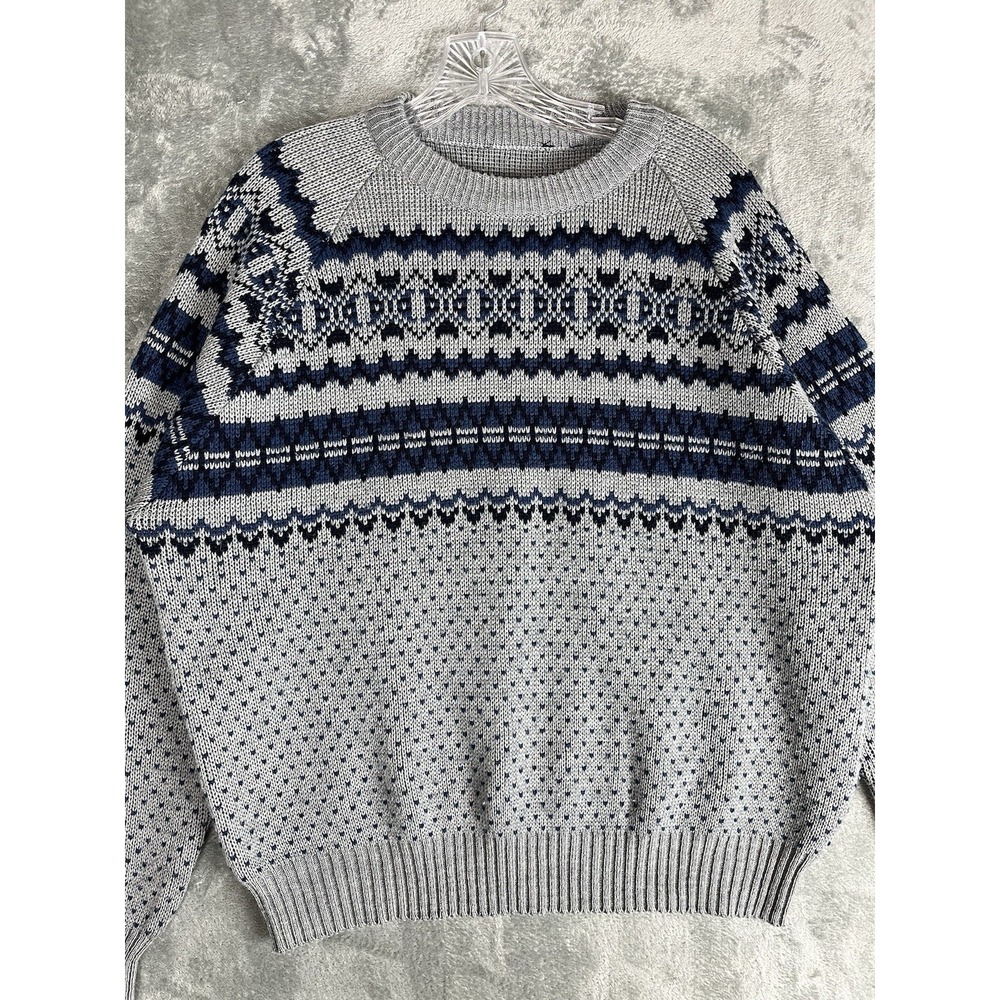 Vintage 80s 90s Crew Neck Grandpa Sweater Mens XL Gray Grunge Retro Academia - Picture 4 of 12